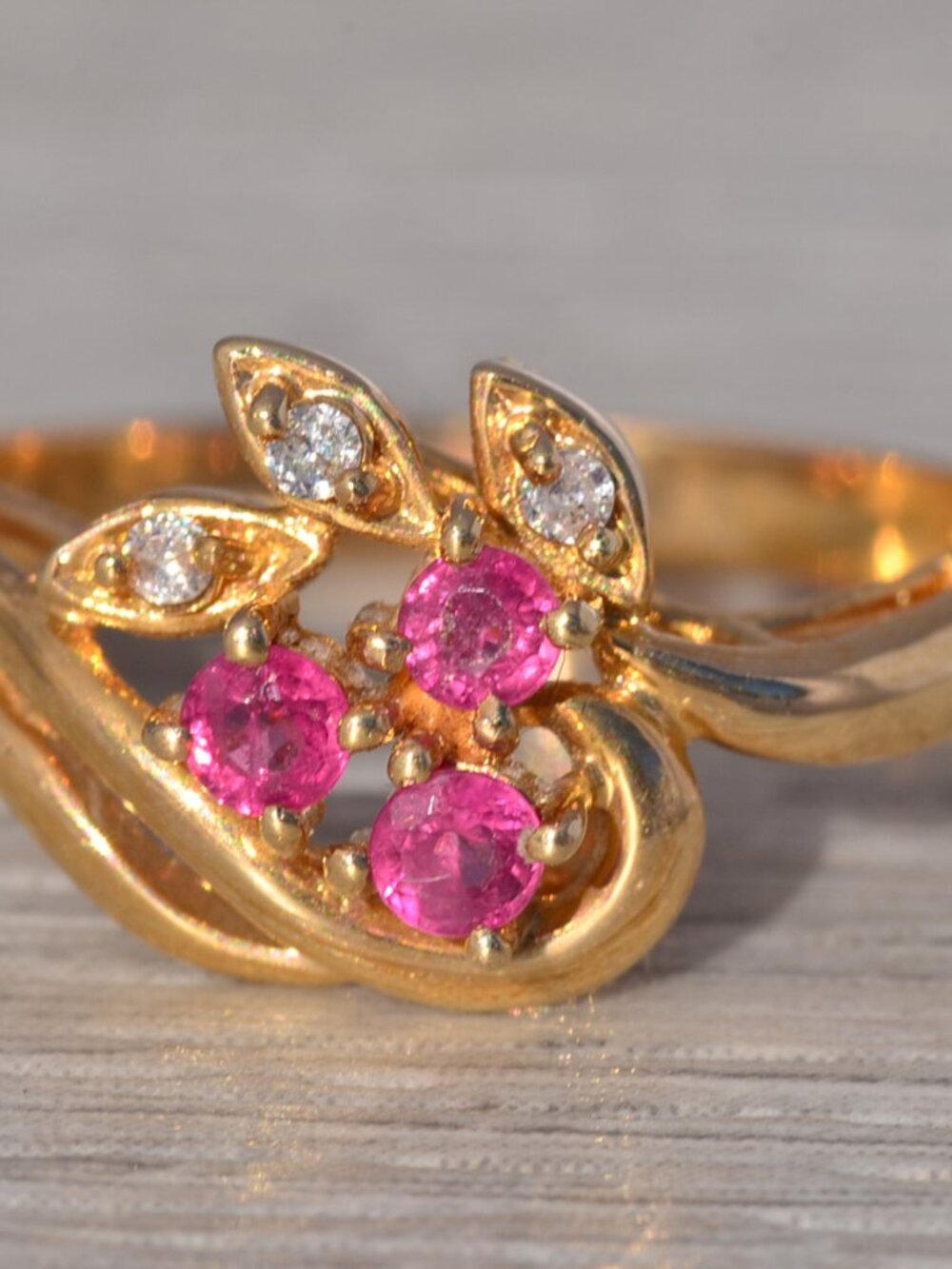 Ruby and Diamond Floral Ring in Yellow Gold